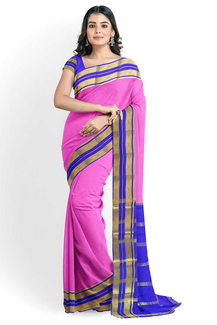 Pink Pure Mysore Crepe Silk Saree | SILK MARK CERTIFIED