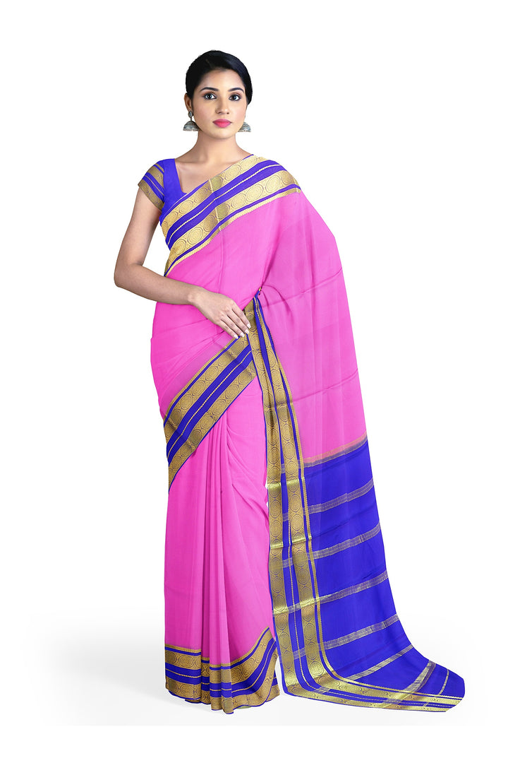 Pink Pure Mysore Crepe Silk Saree | SILK MARK CERTIFIED