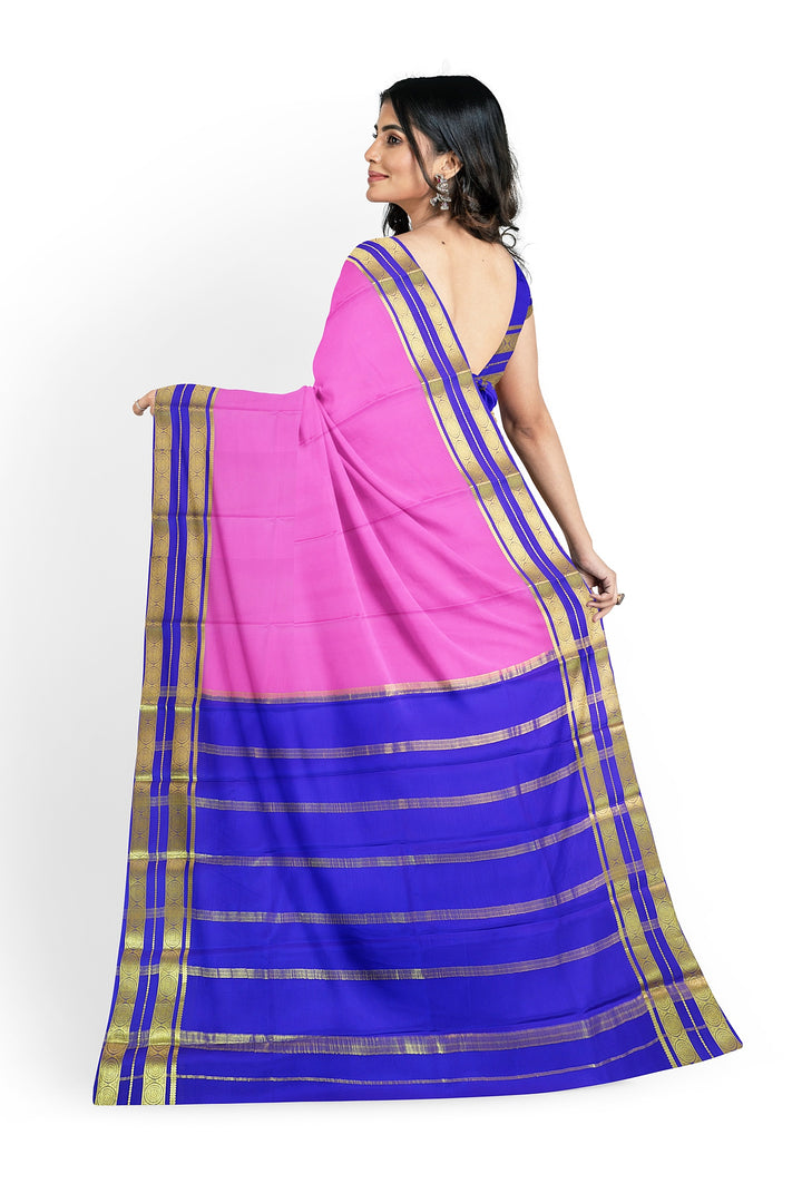 Pink Pure Mysore Crepe Silk Saree | SILK MARK CERTIFIED