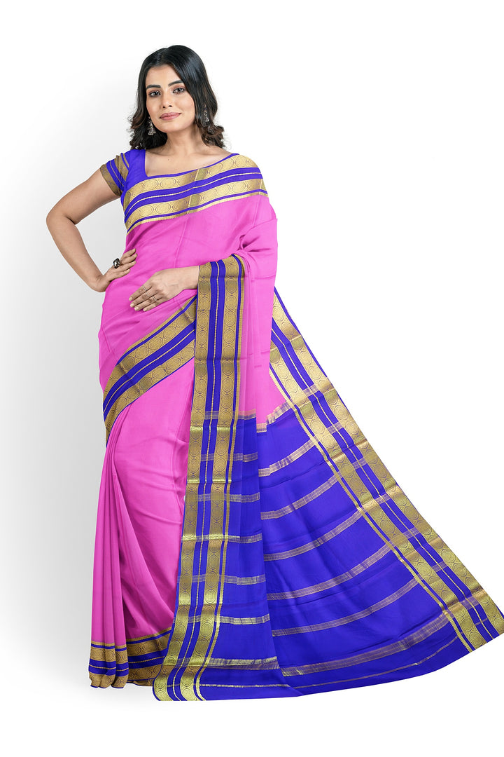 Pink Pure Mysore Crepe Silk Saree | SILK MARK CERTIFIED