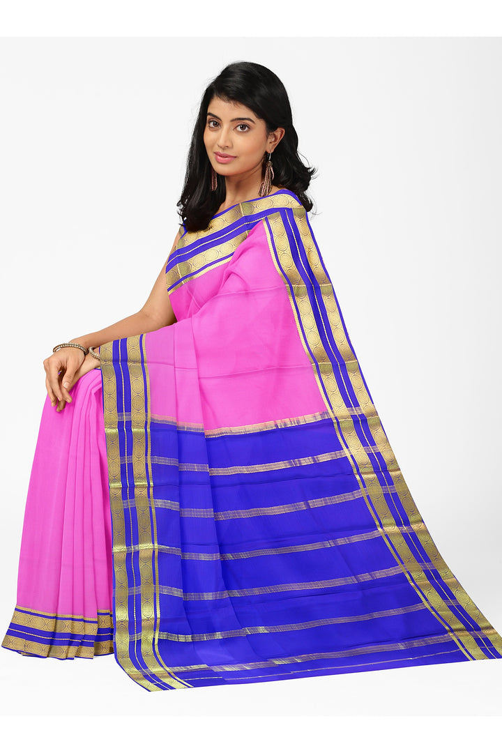 Pink Pure Mysore Crepe Silk Saree | SILK MARK CERTIFIED