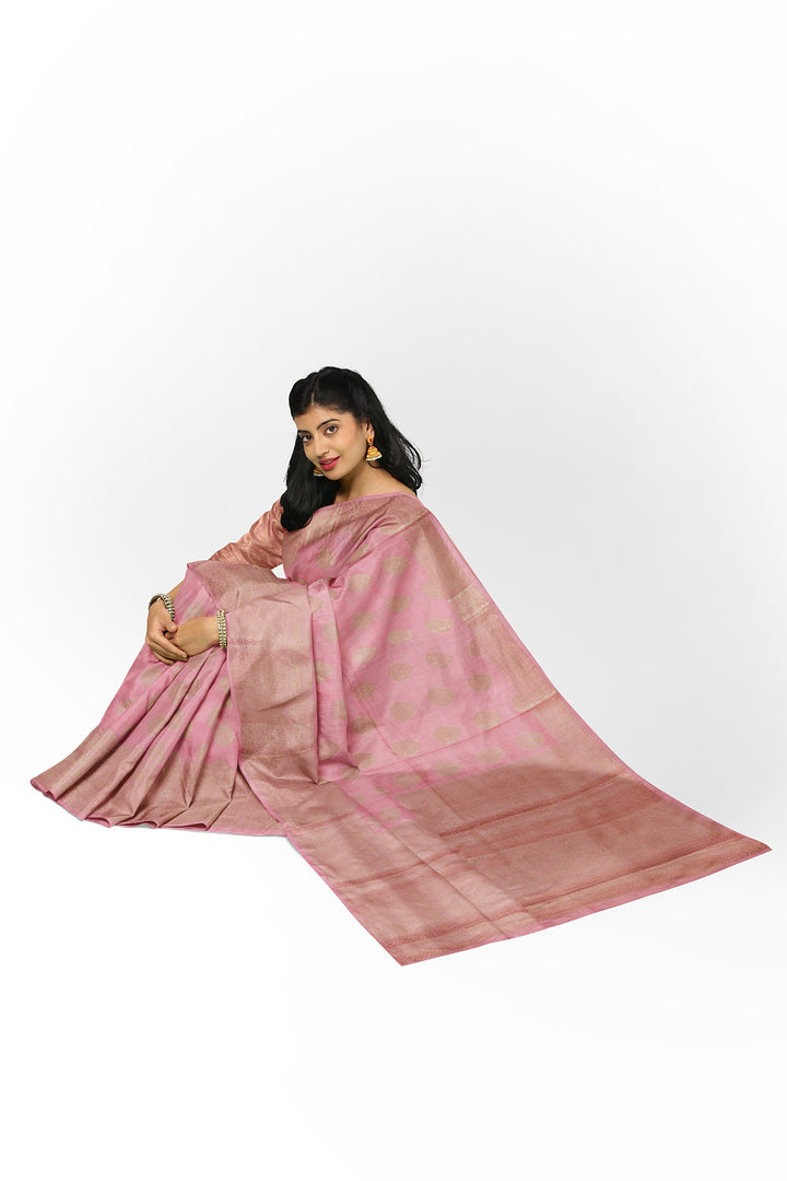 PEACH COLOUR CHINIYA SILK BANARASI HANDLOOM SAREE