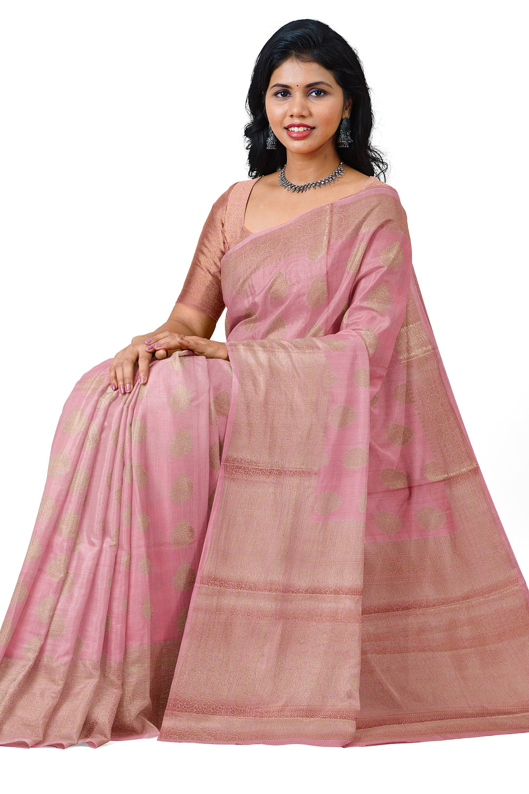 PEACH COLOUR CHINIYA SILK BANARASI HANDLOOM SAREE