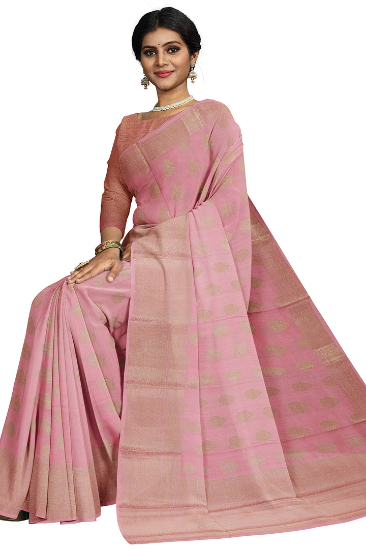 PEACH COLOUR CHINIYA SILK BANARASI HANDLOOM SAREE - ATHARVA