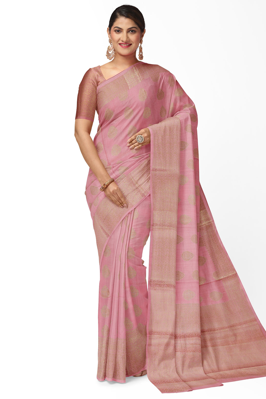 PEACH COLOUR CHINIYA SILK BANARASI HANDLOOM SAREE