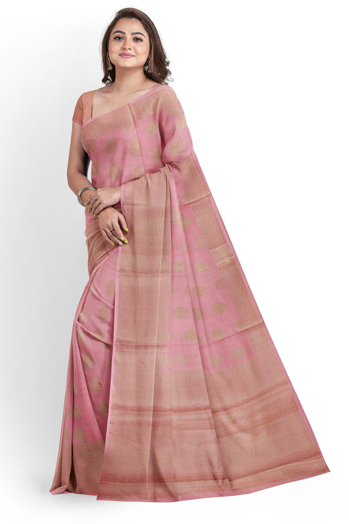 PEACH COLOUR CHINIYA SILK BANARASI HANDLOOM SAREE