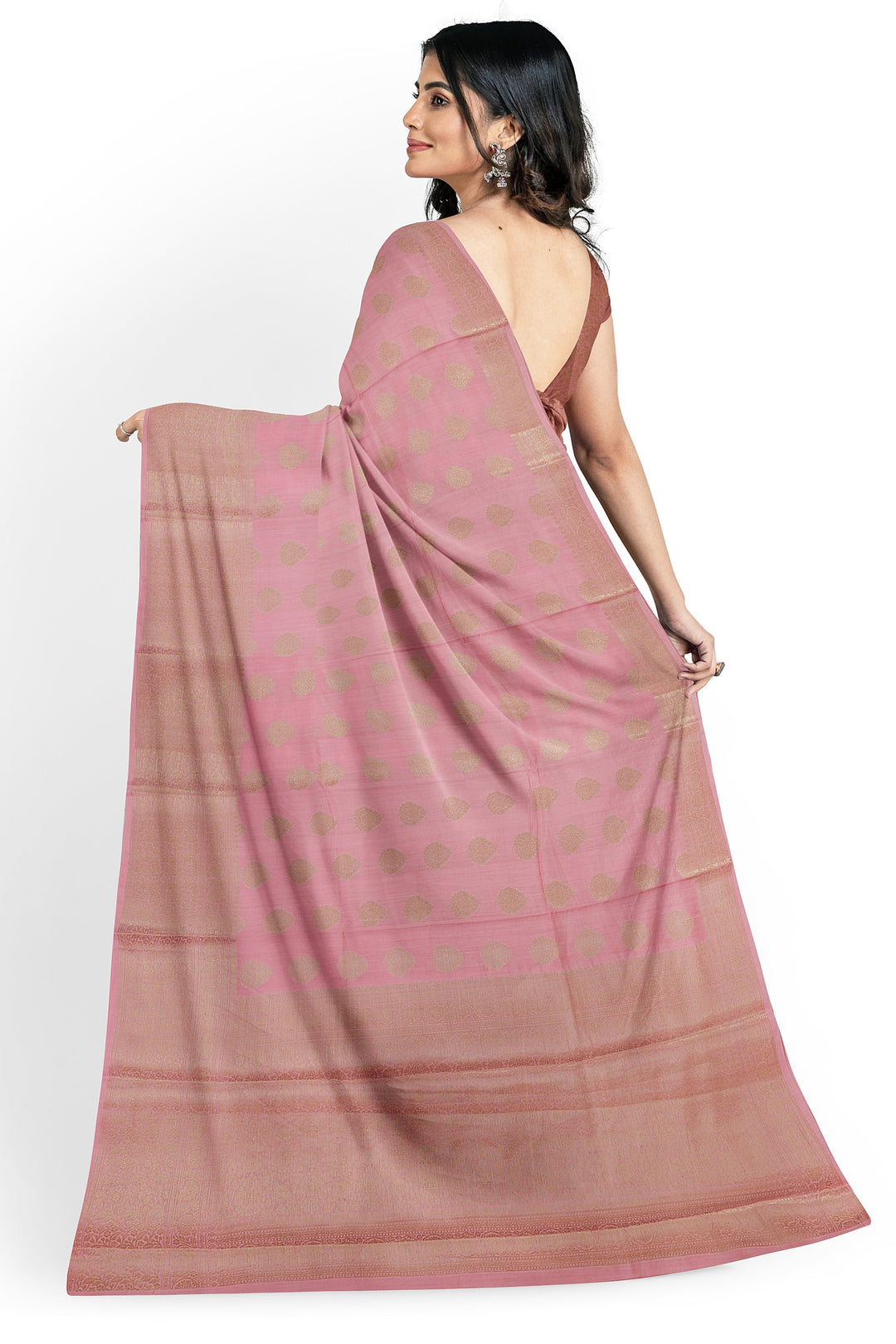 PEACH COLOUR CHINIYA SILK BANARASI HANDLOOM SAREE