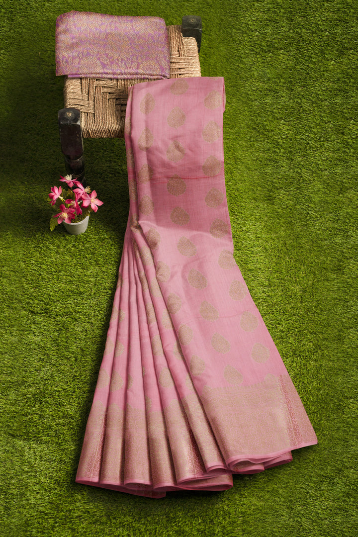 PASTEL PINK COLOUR CHINIYA SILK BANARASI HANDLOOM SAREE