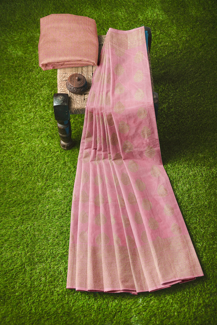 PEACH COLOUR CHINIYA SILK BANARASI HANDLOOM SAREE - ATHARVA