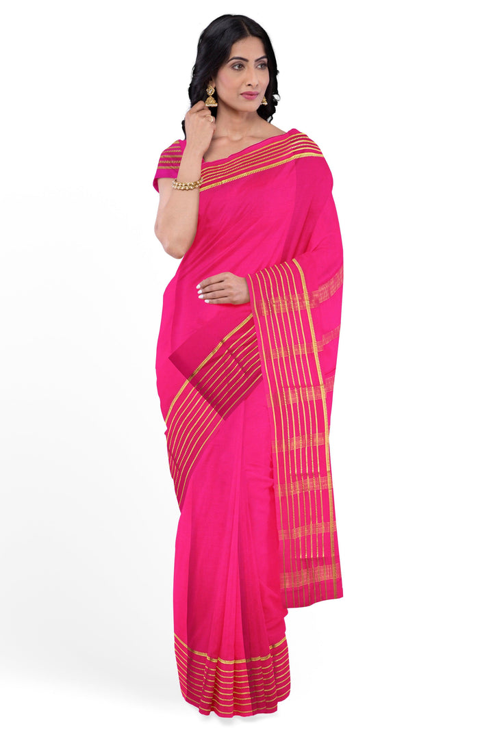 Dark Pink Pure Mysore Crepe Silk Saree | SILK MARK CERTIFIED - ATHARVA