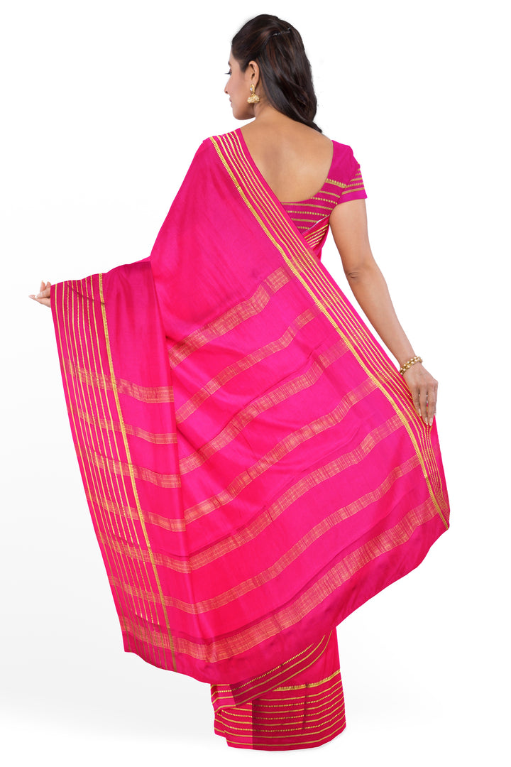 Dark Pink Pure Mysore Crepe Silk Saree | SILK MARK CERTIFIED - ATHARVA