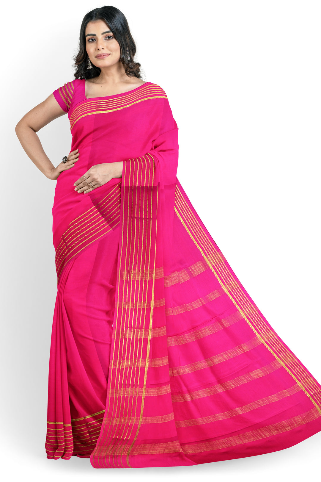 Dark Pink Pure Mysore Crepe Silk Saree | SILK MARK CERTIFIED - ATHARVA