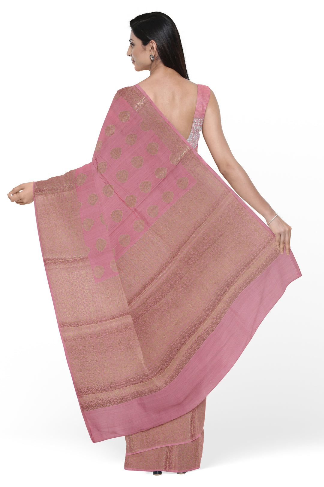 PEACH COLOUR CHINIYA SILK BANARASI HANDLOOM SAREE - ATHARVA