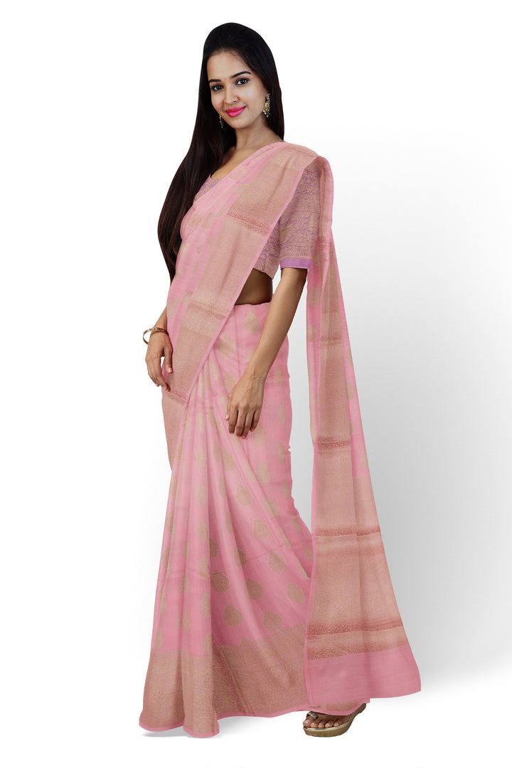 PASTEL PINK COLOUR CHINIYA SILK BANARASI HANDLOOM SAREE