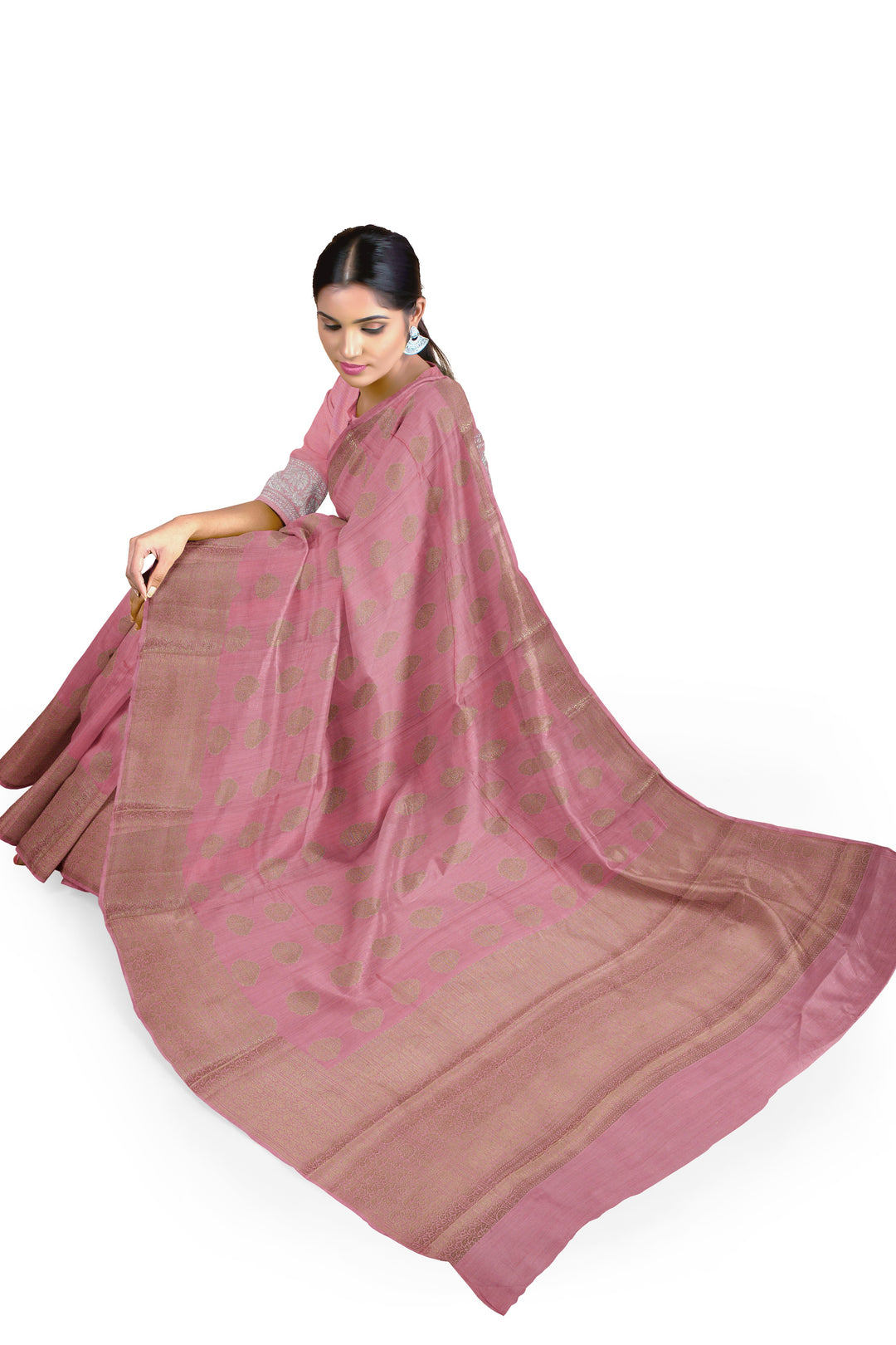 PEACH COLOUR CHINIYA SILK BANARASI HANDLOOM SAREE - ATHARVA