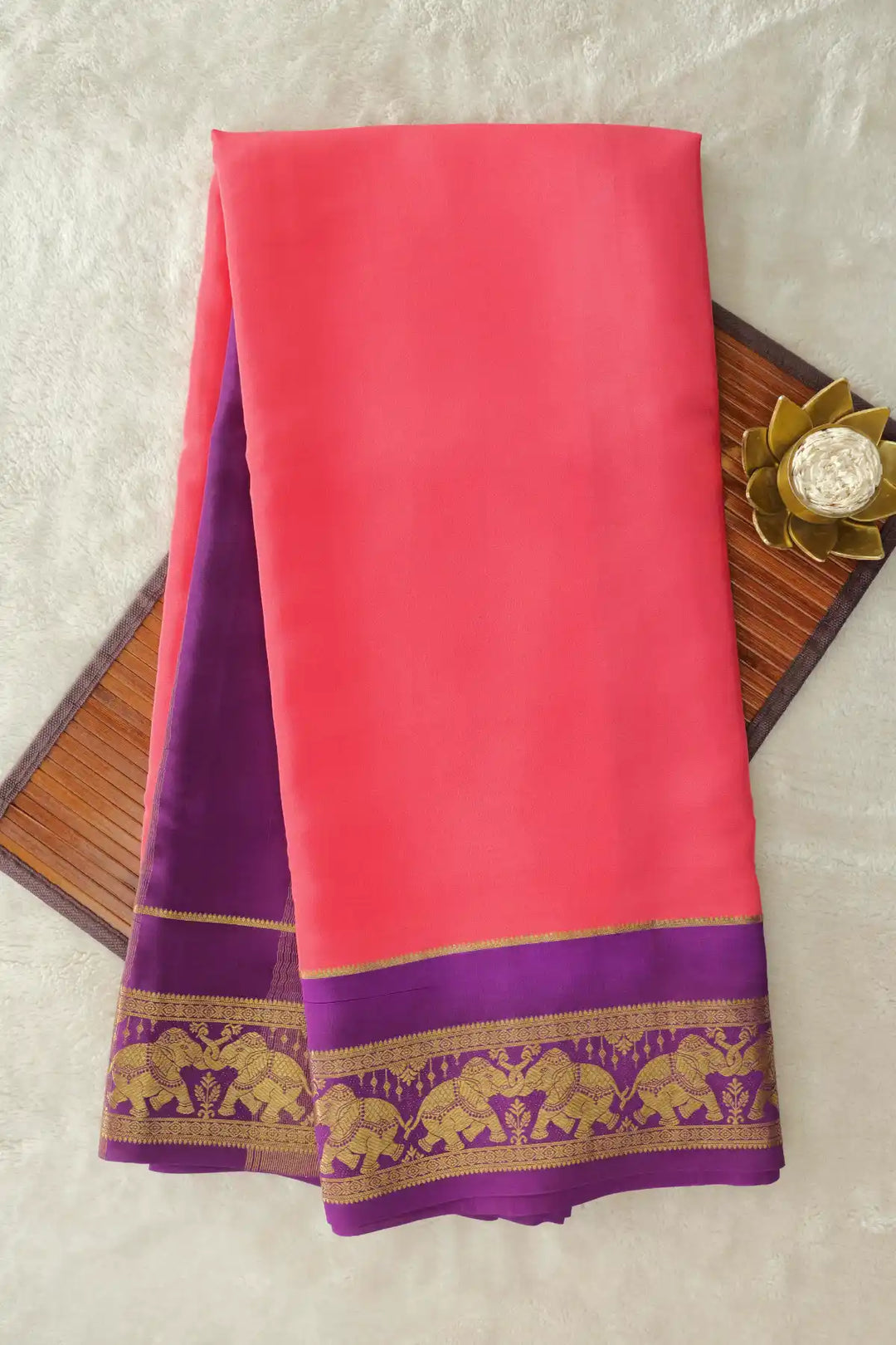 Pink Color mysore silk saree with contrast blouse