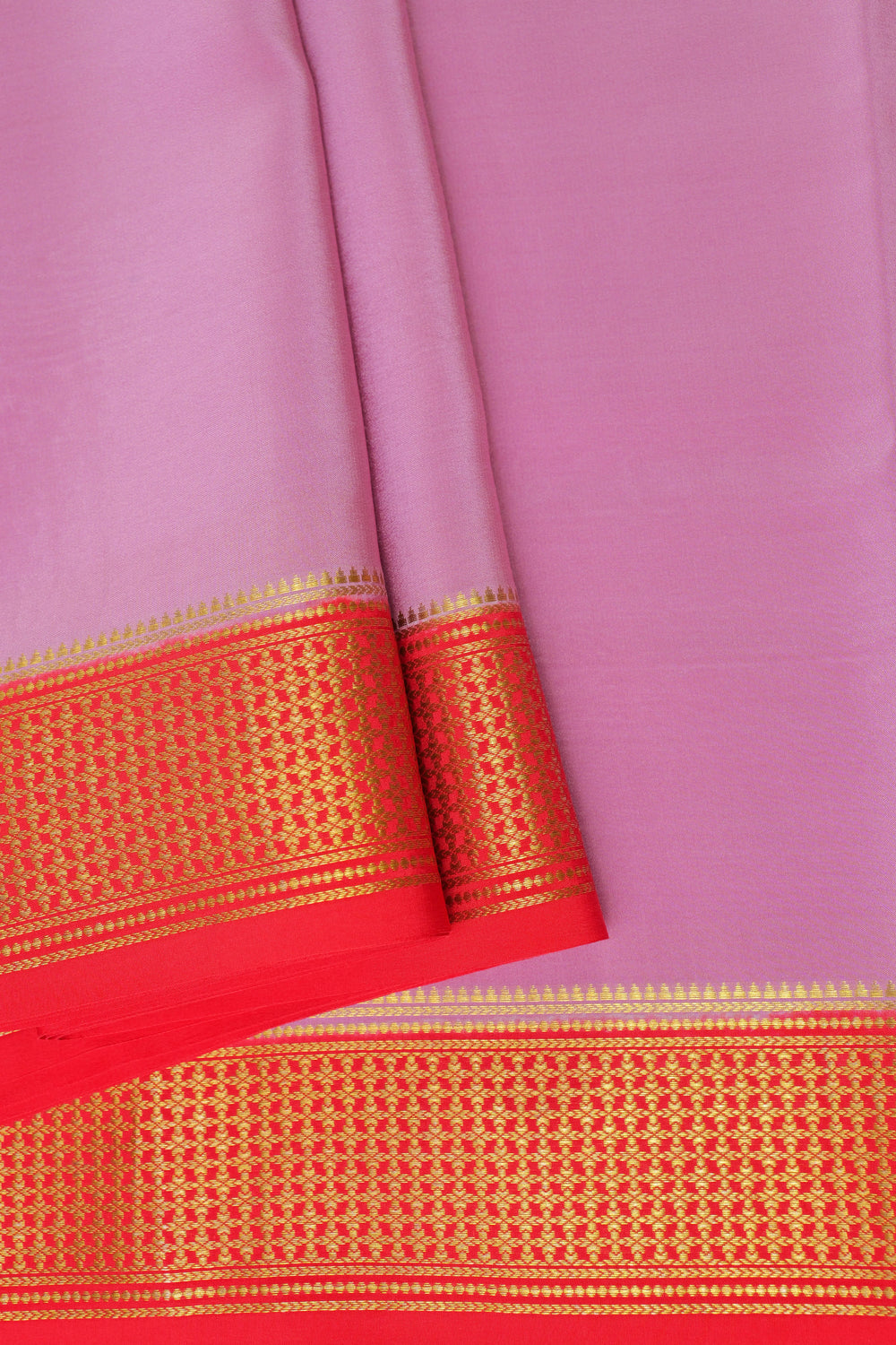 Pink Mysore Crepe silk saree with red border