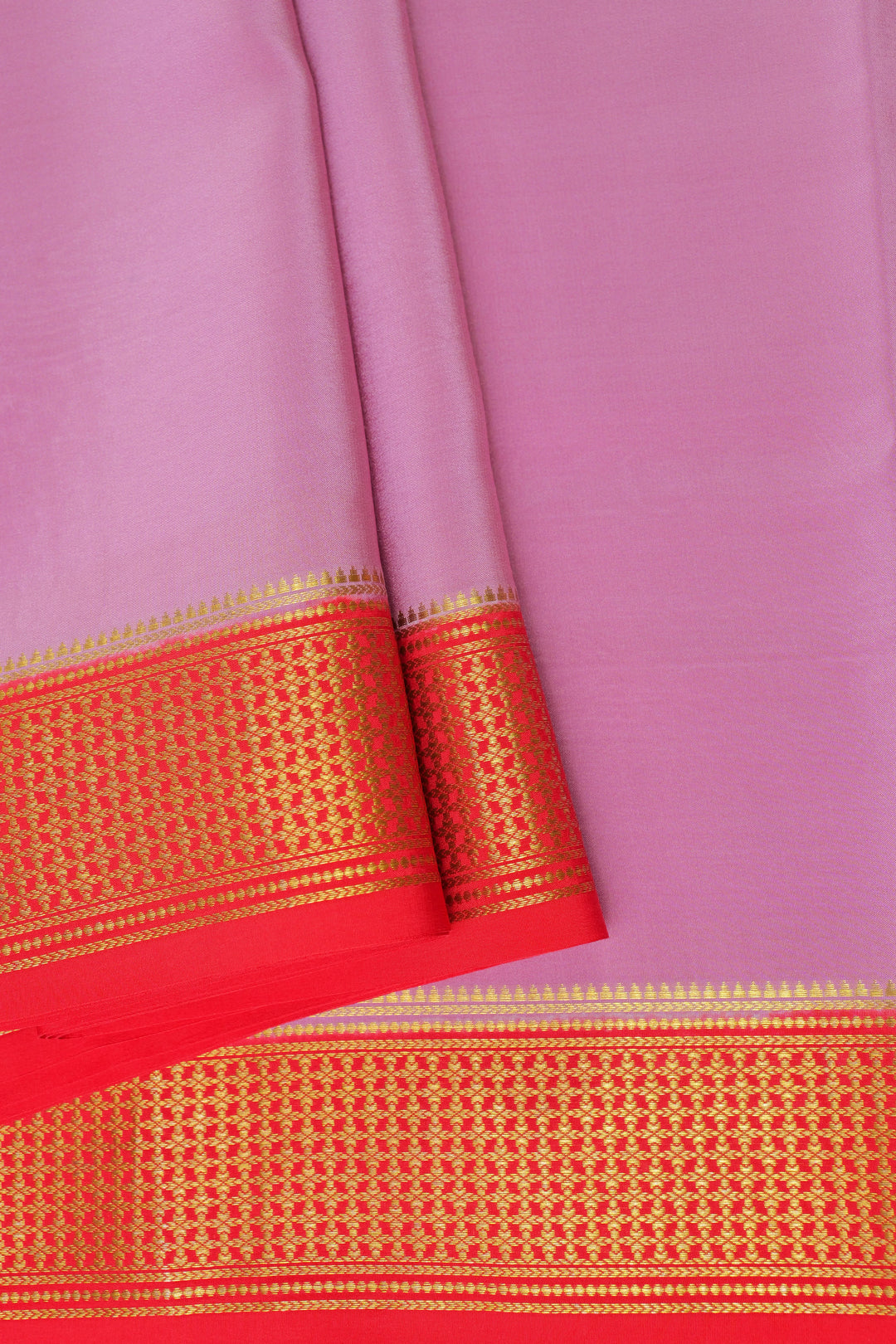 Pink Mysore Crepe silk saree with red border
