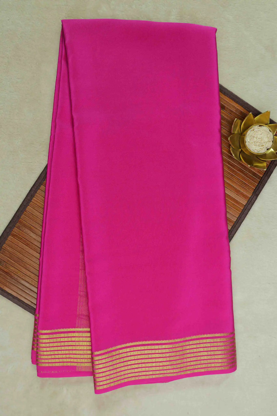 Pink Mysore Silk Saree with Golden Border