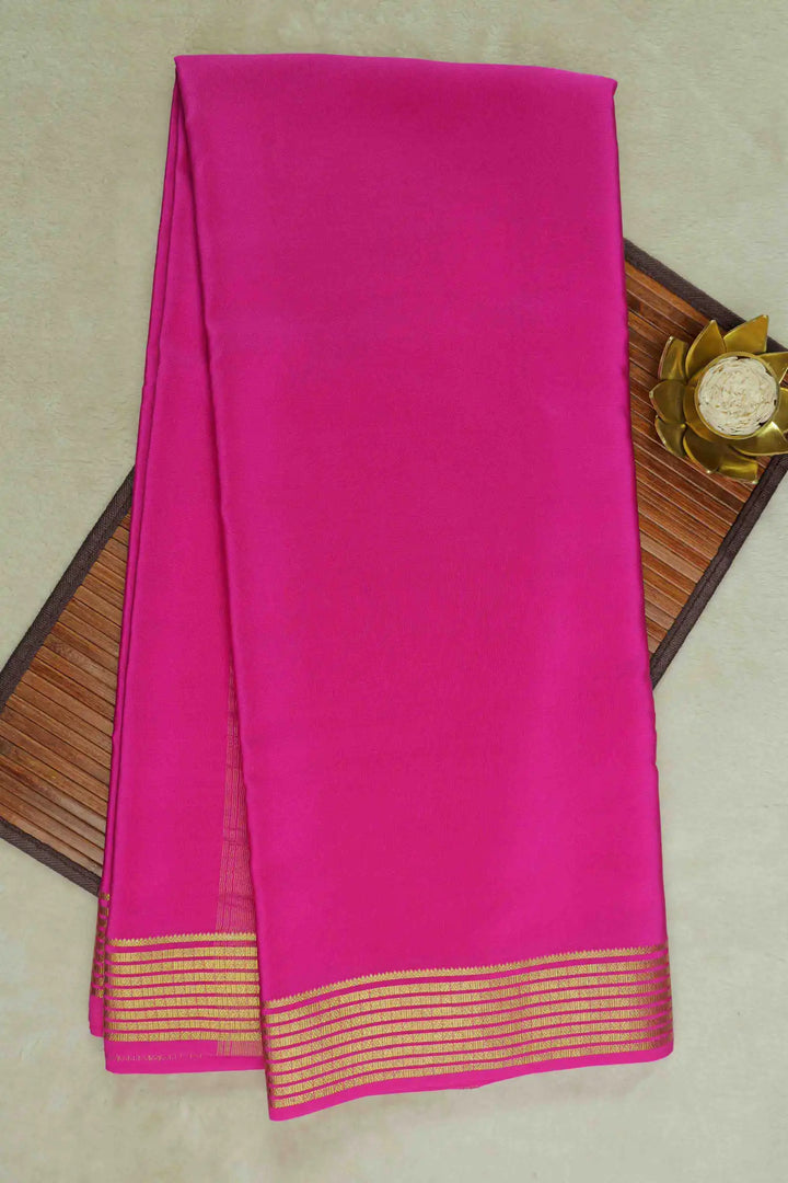 Pink Mysore Silk Saree with Golden Border