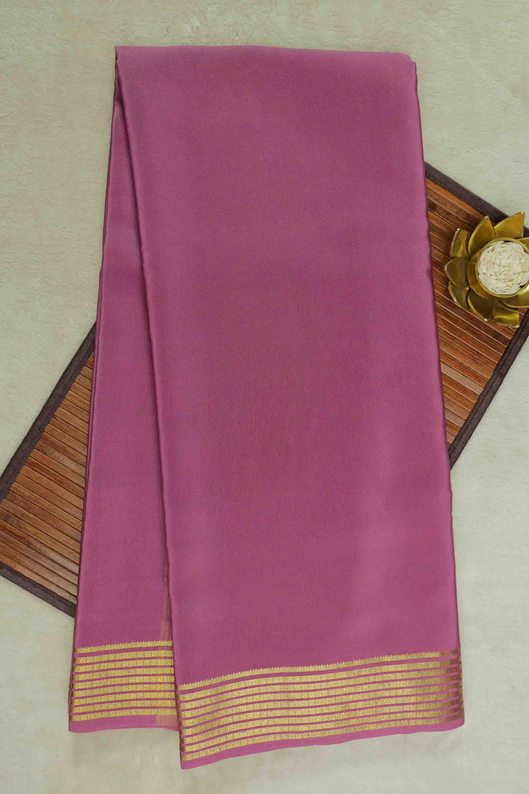 Pink Mysore Silk Saree with a gold border