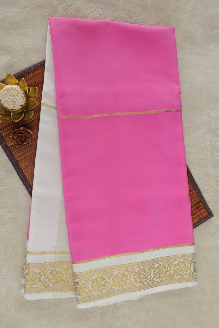 Pink Mysore saree with classic white border