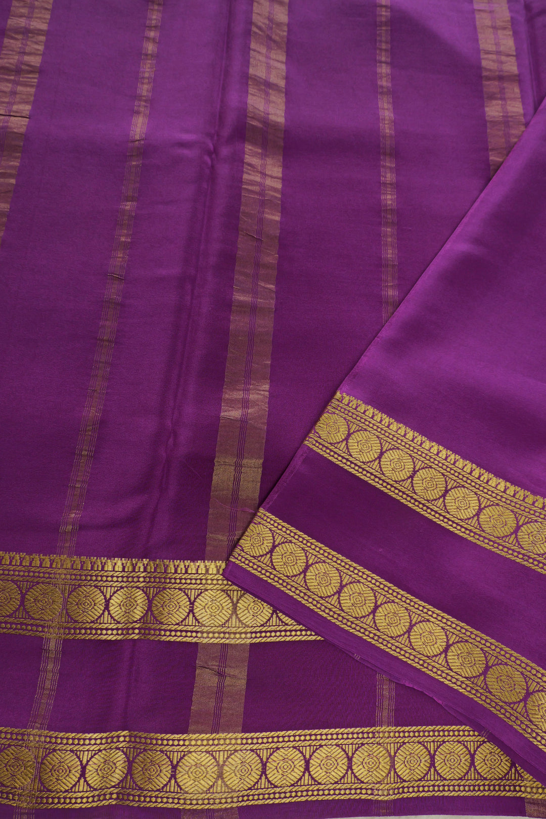 Pink Mysore silk saree with purple pallu