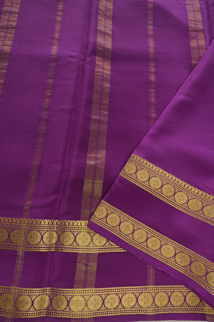 Pink Mysore silk saree with purple pallu