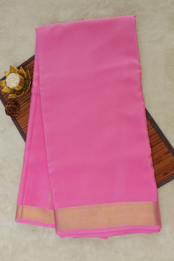 Pink Mysore silk sarees with gold border