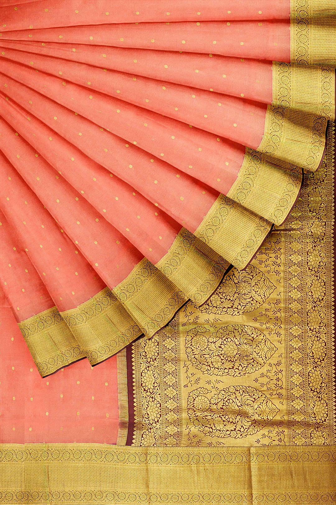 Peach Pure Mysore Crepe Silk Saree | SILK MARK CERTIFIED