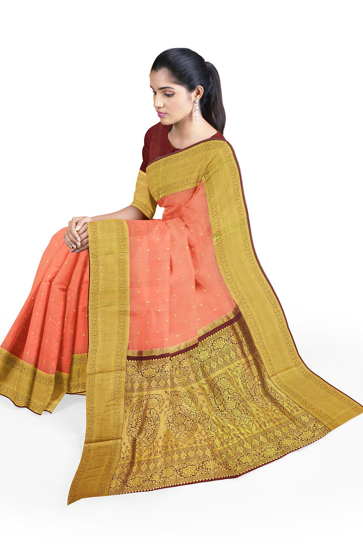 Peach Pure Mysore Crepe Silk Saree | SILK MARK CERTIFIED