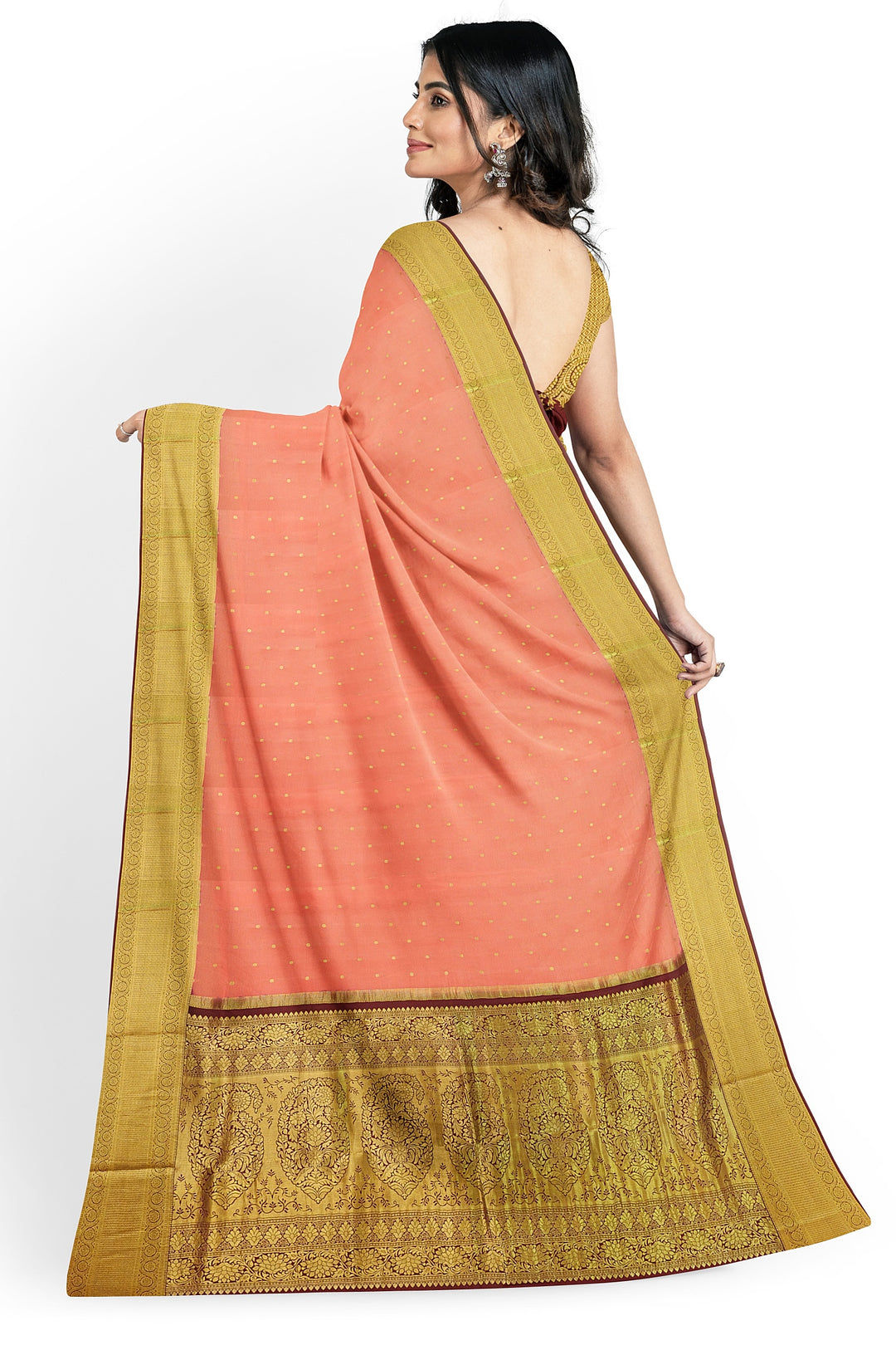 Peach Pure Mysore Crepe Silk Saree | SILK MARK CERTIFIED