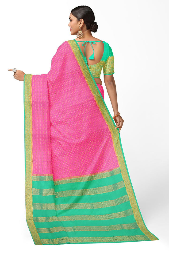 Baby Pink Step Checks Pure Mysore Crepe Silk Saree