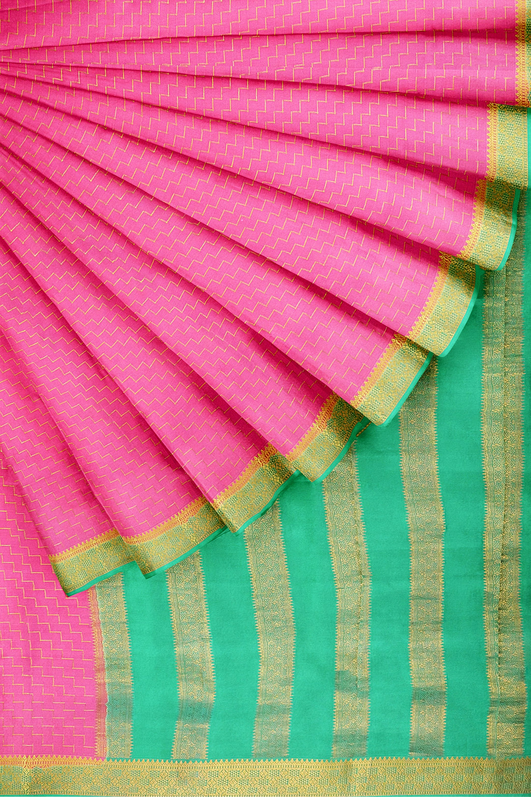 Baby Pink Step Checks Pure Mysore Crepe Silk Saree