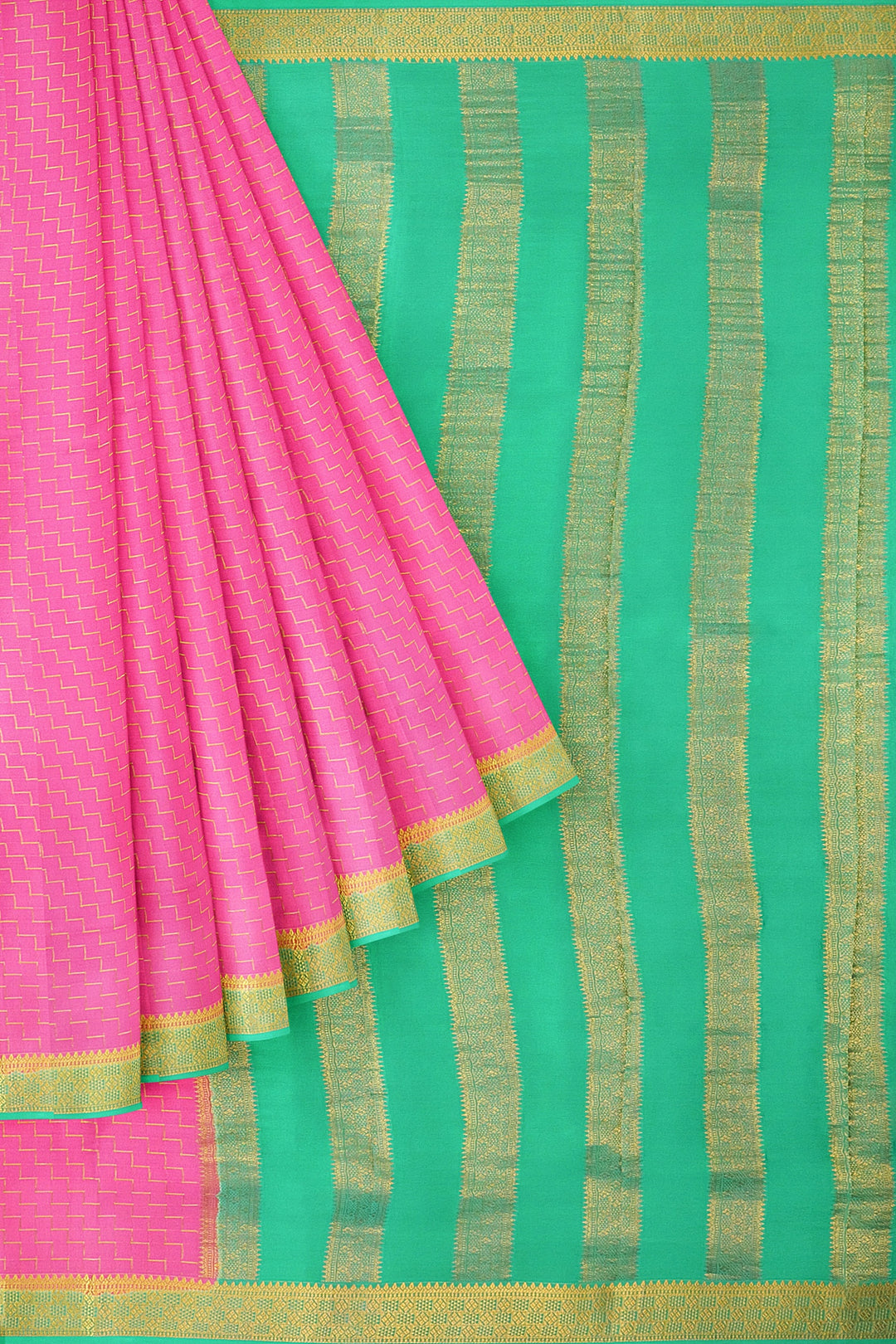 Baby Pink Step Checks Pure Mysore Crepe Silk Saree