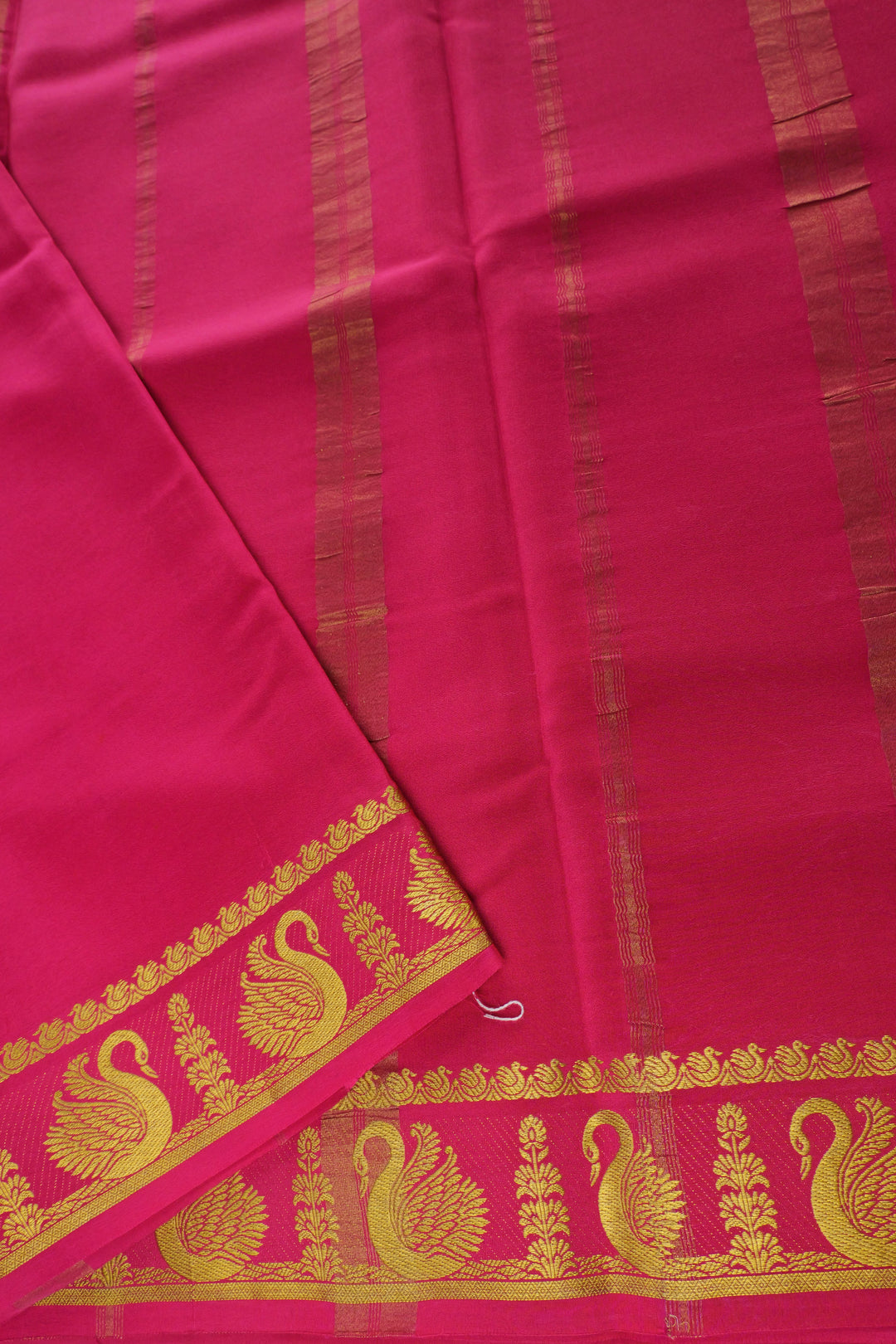 Pink Pallu In Mysore Silk Sarees With Swan border