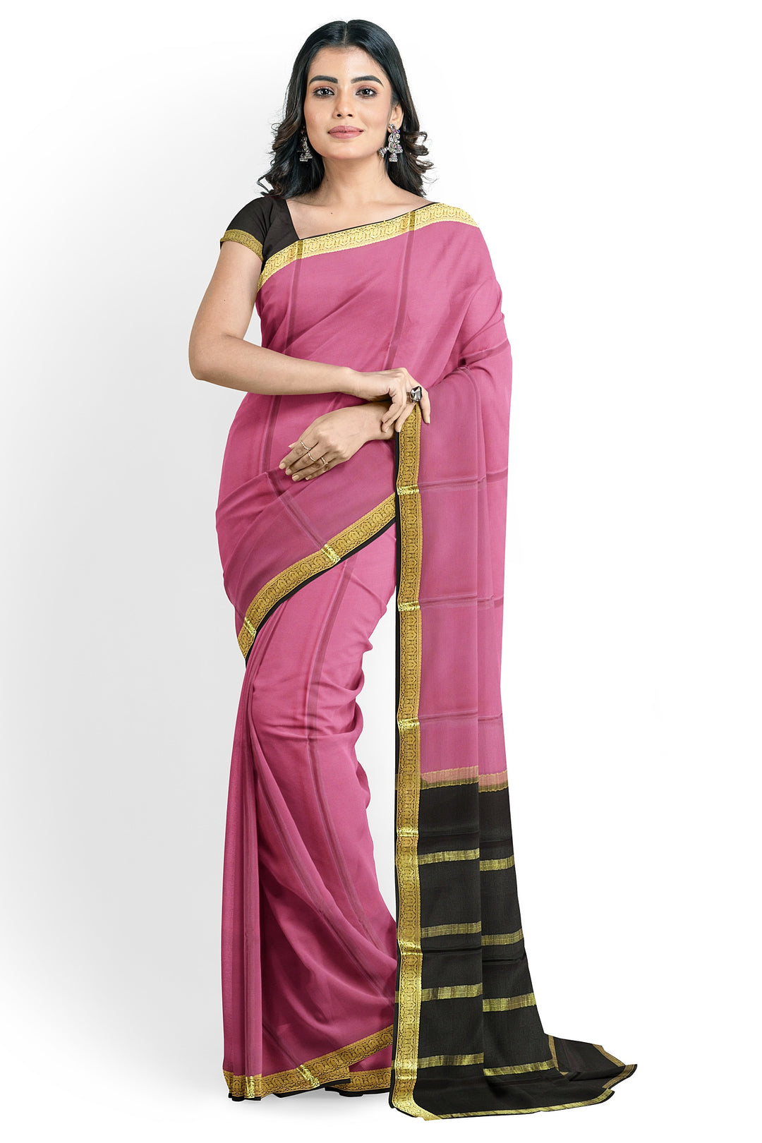 Pink Pure Mysore Crepe Silk Saree | SILK MARK CERTIFIED