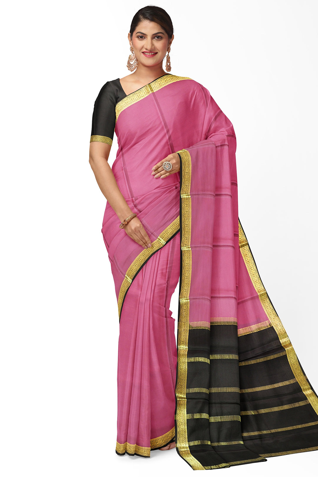 Pink Pure Mysore Crepe Silk Saree | SILK MARK CERTIFIED