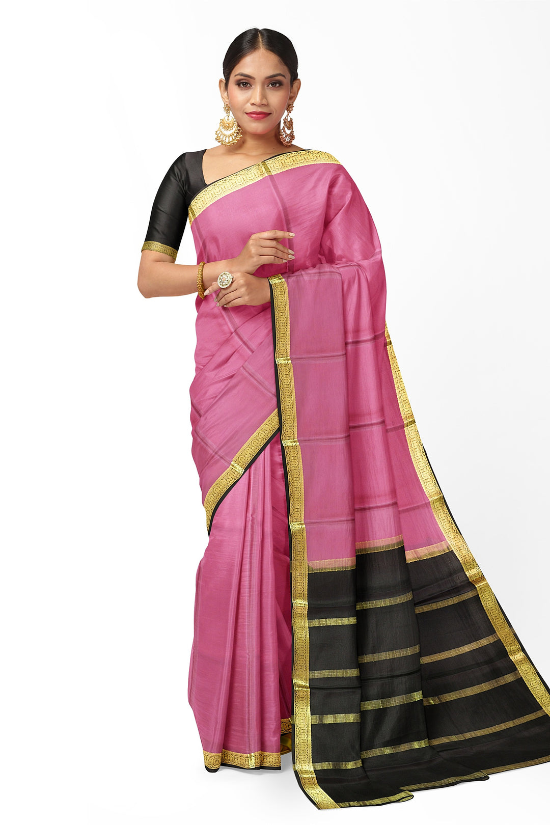 Pink Pure Mysore Crepe Silk Saree | SILK MARK CERTIFIED