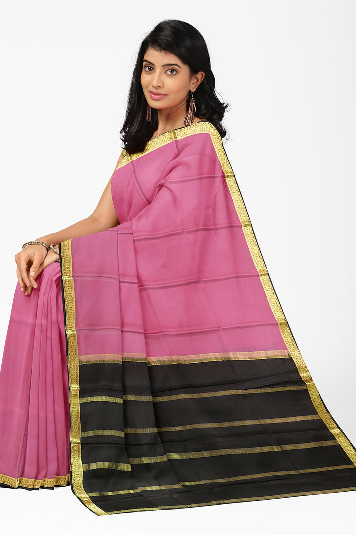 Pink Pure Mysore Crepe Silk Saree | SILK MARK CERTIFIED