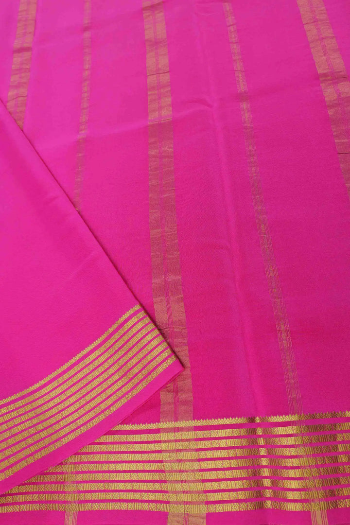 Pink Pure Mysore Silk Sarees with Gold Border and pallu