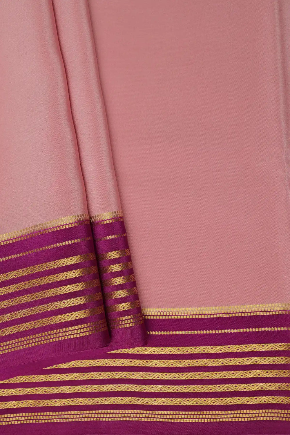 Pink Pure Mysore silk saree with purple border