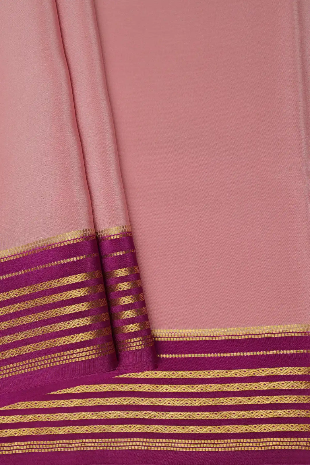 Pink Pure Mysore silk saree with purple border