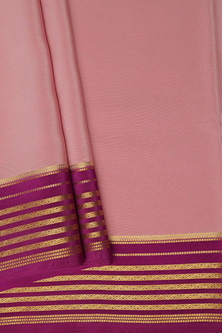 Pink Pure Mysore silk saree with purple border