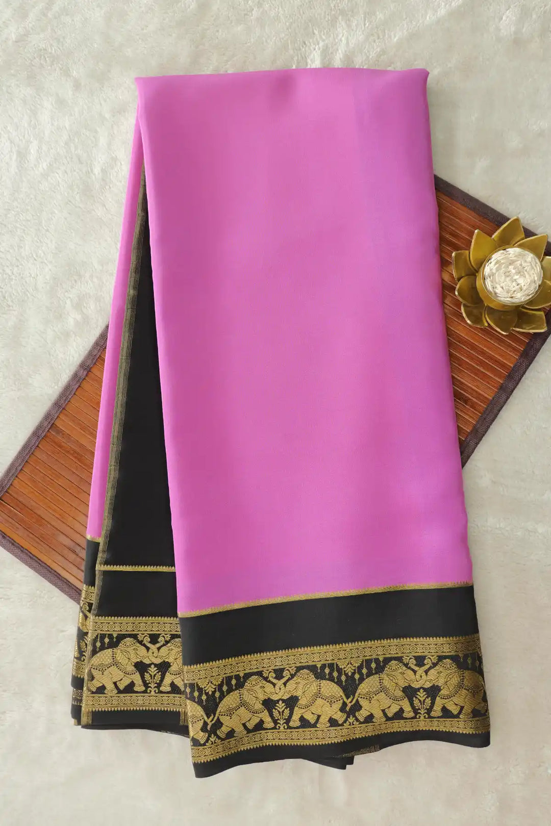 Pink and Black Color pure mysore silk sarees images with price