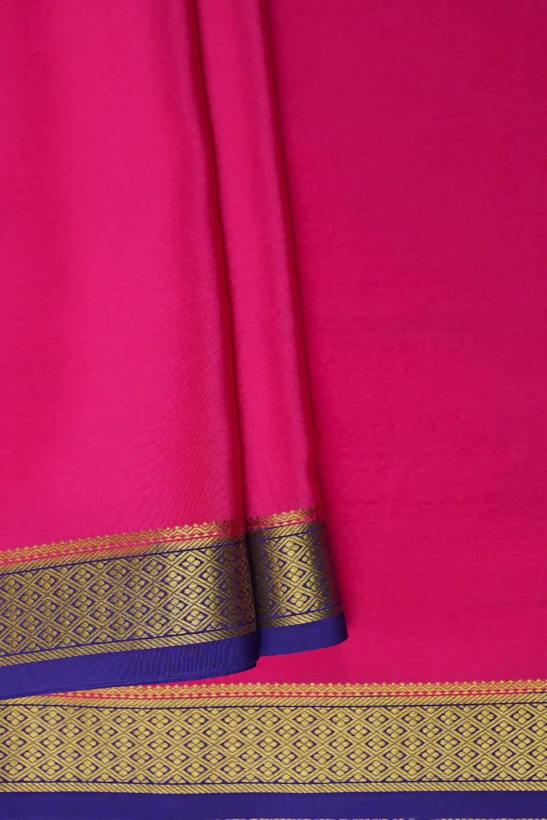 Pink and blue Mysore silk saree with gold lace