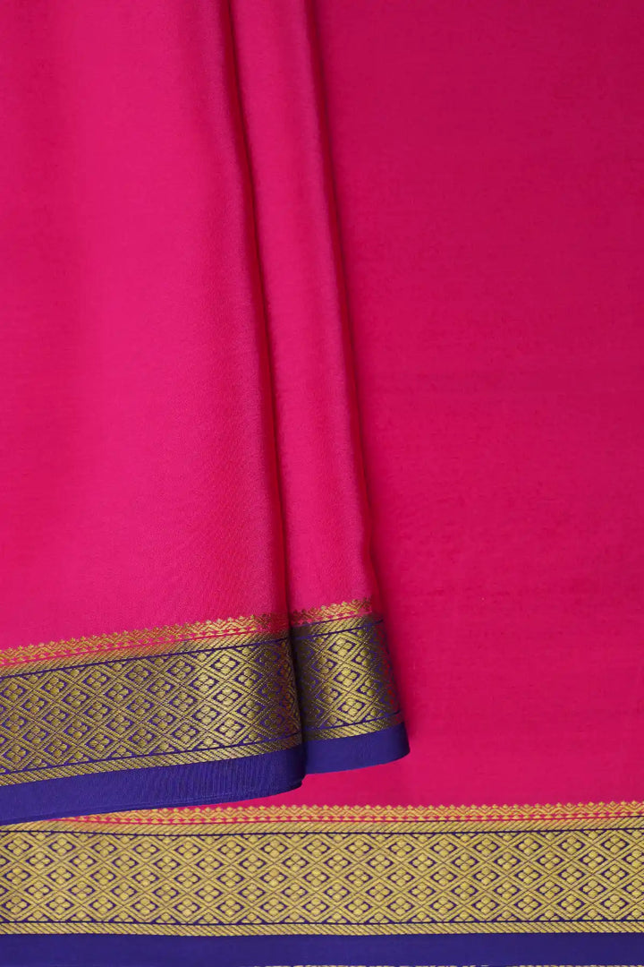 Pink and blue Mysore silk saree with gold lace