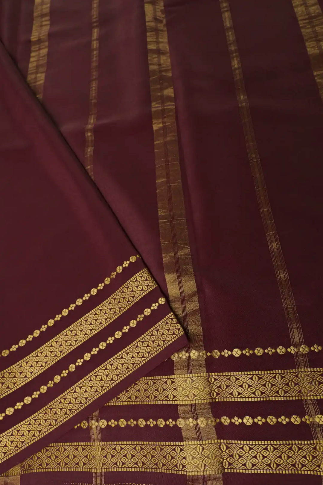 Pink and maroon Mysore silk saree with gold lace