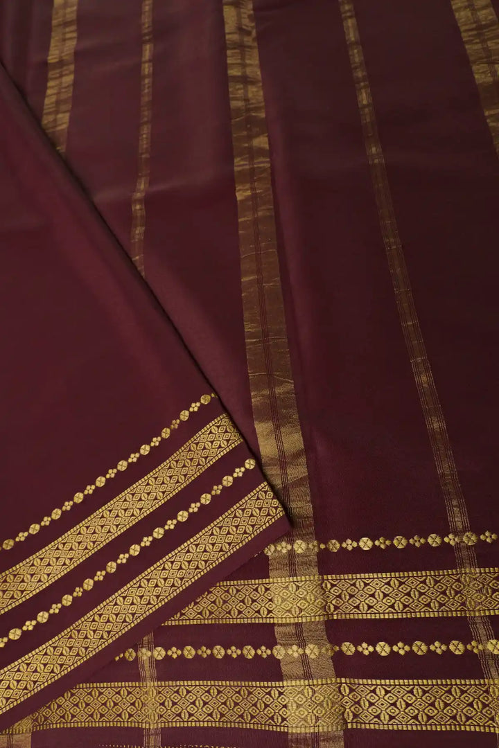 Pink and maroon Mysore silk saree with gold lace