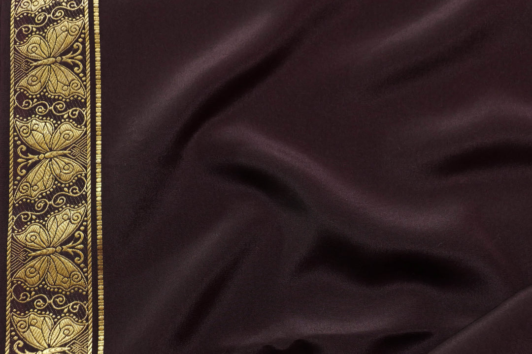 Pink body Mysore crepe silk saree, brown blouse – Atharva